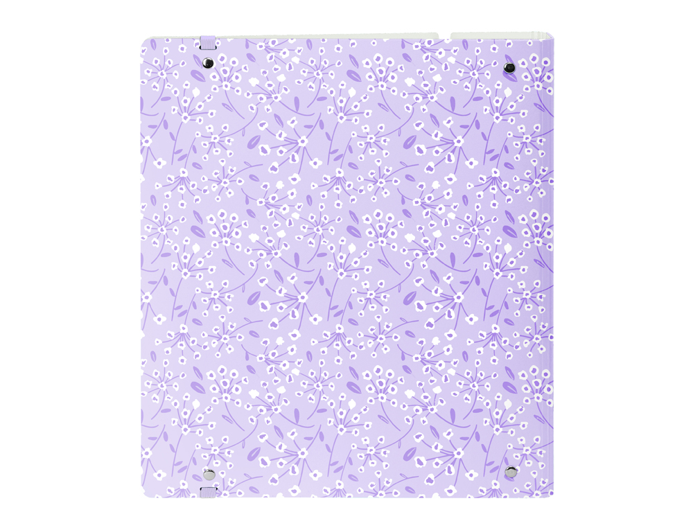 CARPETA CON RECAMBIO SAFTA DIN A4 CUADRO 5 MM POLIPROPILENO FOAM 4 ANILLAS 35MM ESTAMPADOS FLORAL LILA
