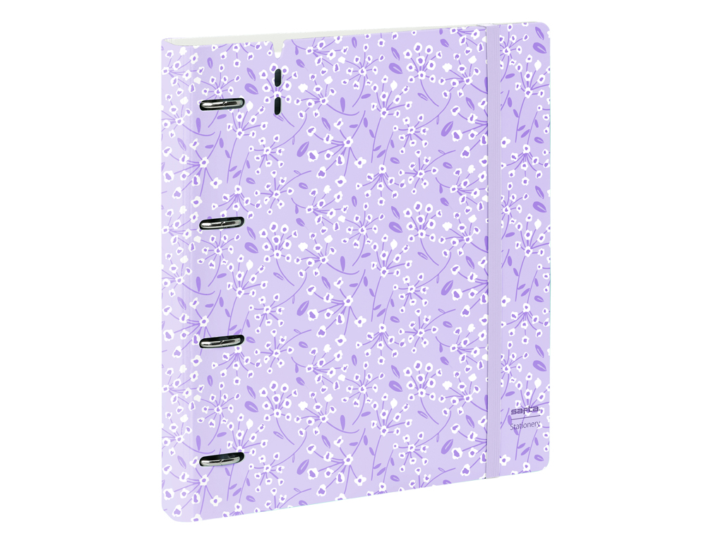 CARPETA CON RECAMBIO SAFTA DIN A4 CUADRO 5 MM POLIPROPILENO FOAM 4 ANILLAS 35MM ESTAMPADOS FLORAL LILA