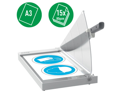 CIZALLA DE PALANCA LEITZ OFFICE DIN A3 BASE DE CRISTAL LONGITUD DE CORTE 457 MM CAPACIDAD DE CORTE 15 HOJAS
