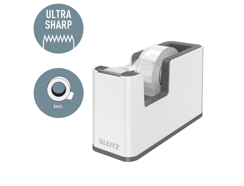 PORTARROLLO SOBREMESA LEITZ WOW DUAL PARA CINTAS 33 MT COLOR BLANCO/NEGRO