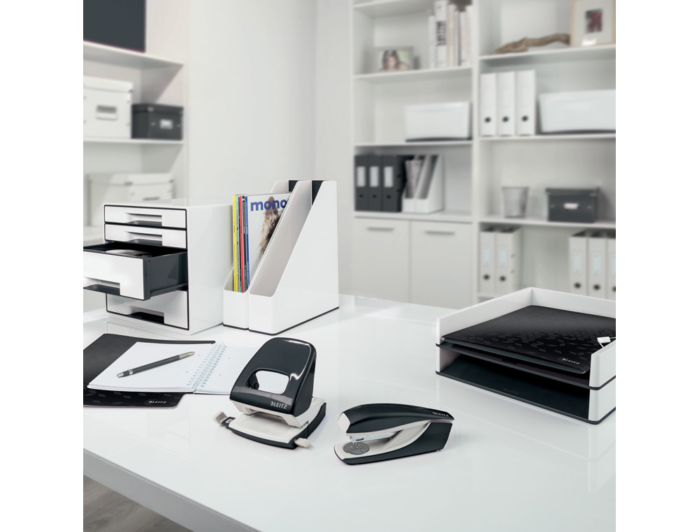 PORTARROLLO SOBREMESA LEITZ WOW DUAL PARA CINTAS 33 MT COLOR BLANCO/NEGRO