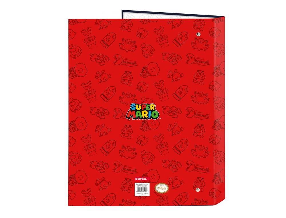 CARPETA CARTON FOLIO 4 ANILLAS MIXTAS SAFTA SUPER MARIO TRICK