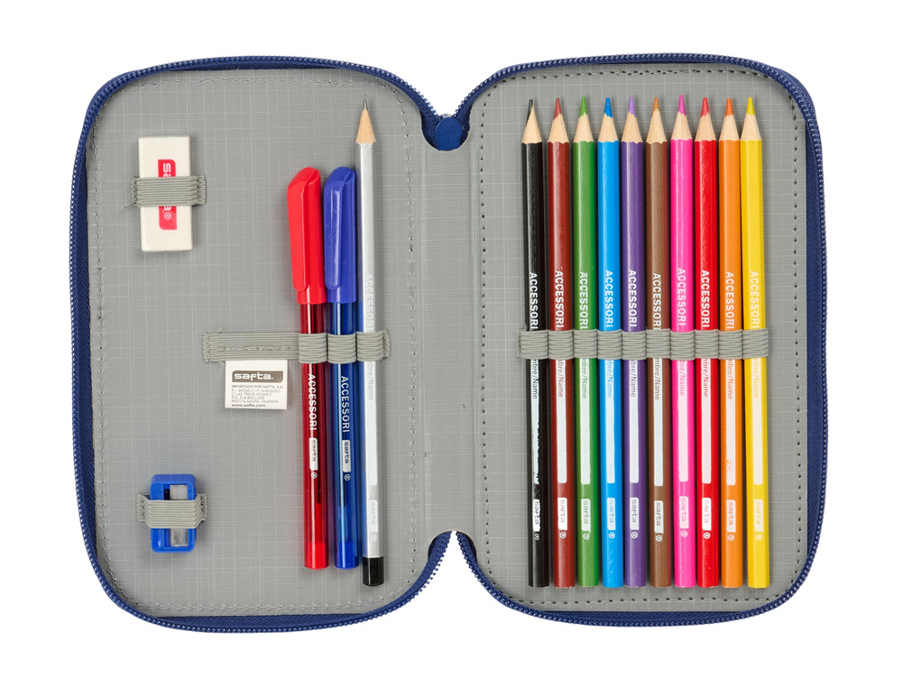 PLUMIER ESCOLAR SAFTA DOBLE PEQUEÑO 29 PIEZAS F.C. BARCELONA NAVY BLUE 195X125X40 MM