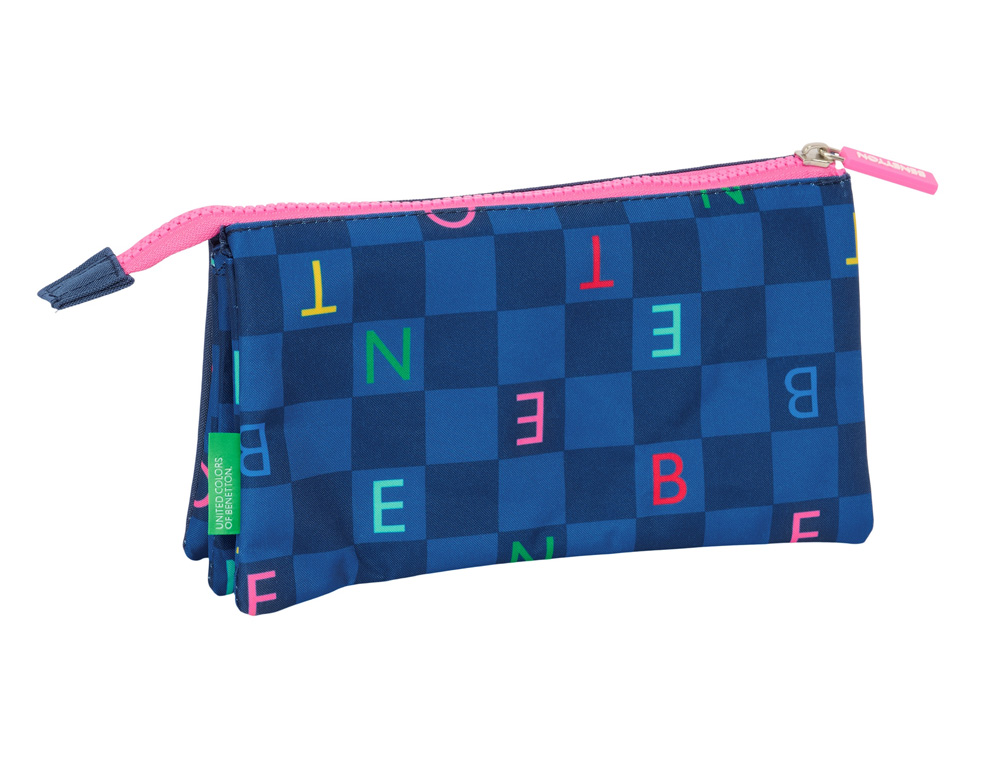 BOLSO ESCOLAR PORTATODO SAFTA TRIPLE BENETTON DAMERO 120X220X30 MM