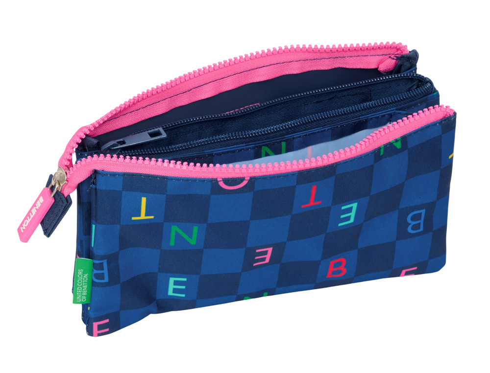 BOLSO ESCOLAR PORTATODO SAFTA TRIPLE BENETTON DAMERO 120X220X30 MM