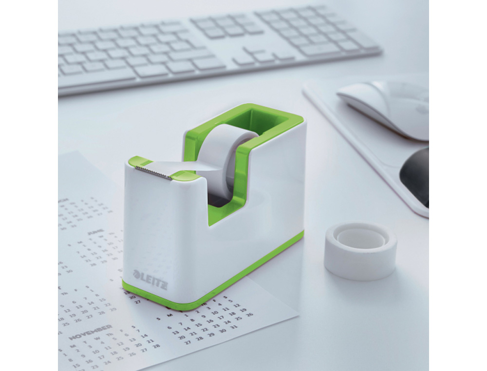 PORTARROLLO SOBREMESA LEITZ WOW DUAL PLASTICO PARA CINTAS 33 MT COLOR BLANCO/VERDE