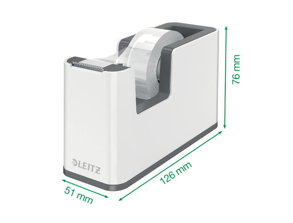 PORTARROLLO SOBREMESA LEITZ WOW DUAL PLASTICO PARA CINTAS 33 MT COLOR BLANCO/VERDE