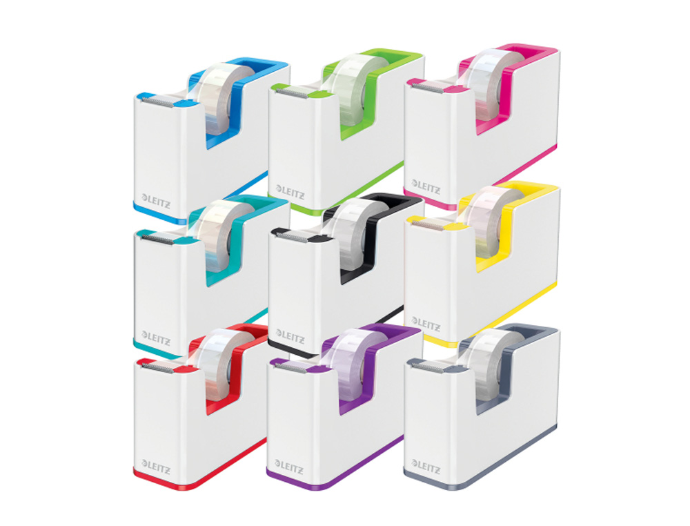 PORTARROLLO SOBREMESA LEITZ WOW DUAL PLASTICO PARA CINTAS 33 MT COLOR BLANCO/VERDE