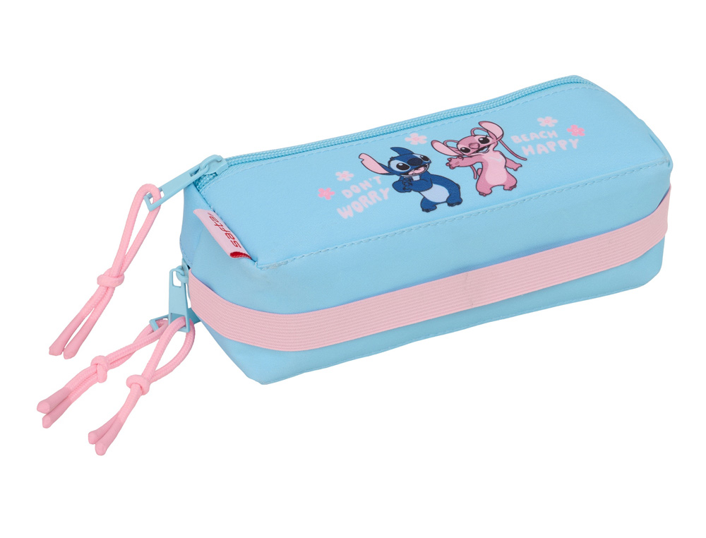 BOLSO ESCOLAR PORTATODO SAFTA TRIPLE PEQUEÑO CON GOMA ELASTICA 22CM STITCH HAPPY 85X220X60 MM