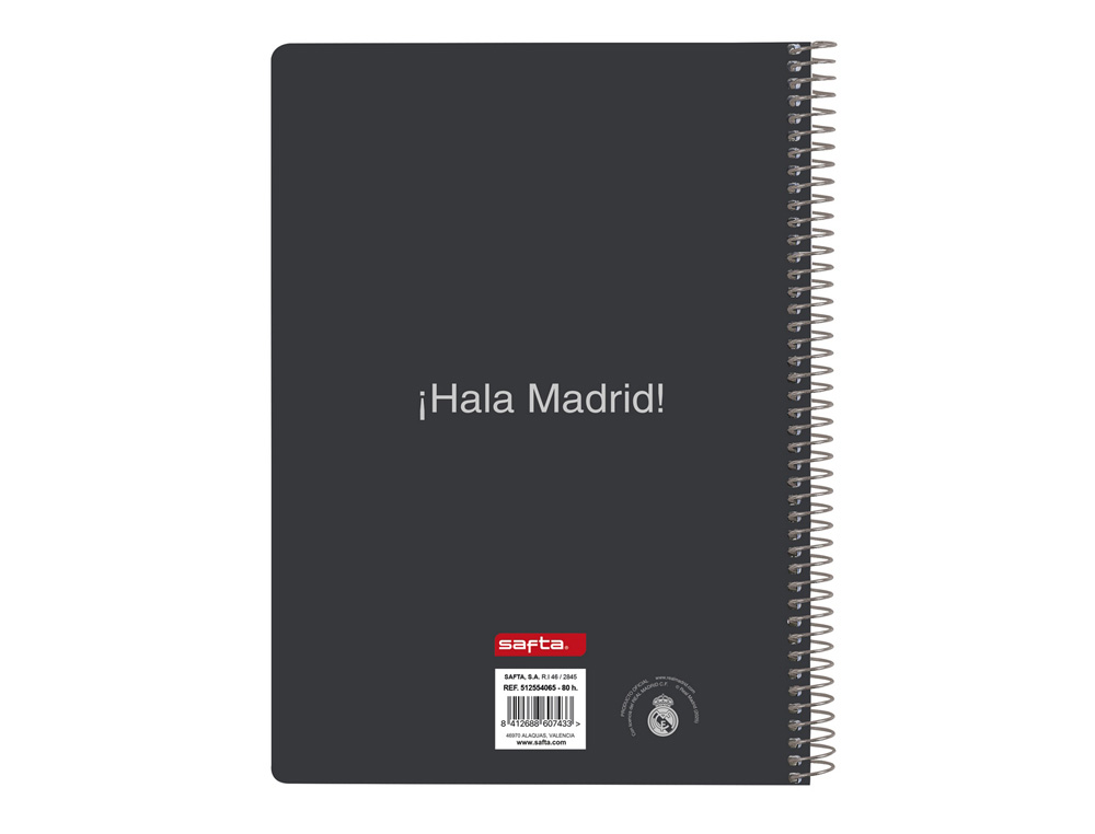 CUADERNO ESPIRAL SAFTA CUARTO 80H 60GR CUADRO 4MM TAPA EXTRADURA REAL MADRID 1 EQUIPACION 25/26