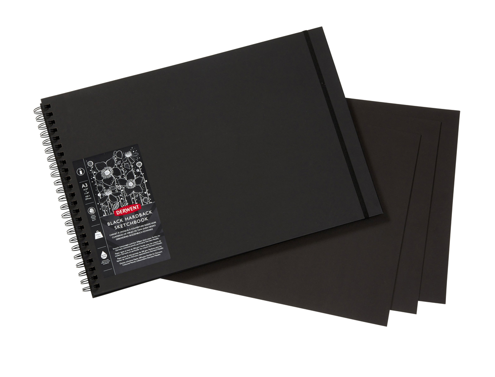 BLOC DE DIBUJO DERWENT DIN A3 APAISADO 40 HOJAS PAPEL NEGRO 200 GR