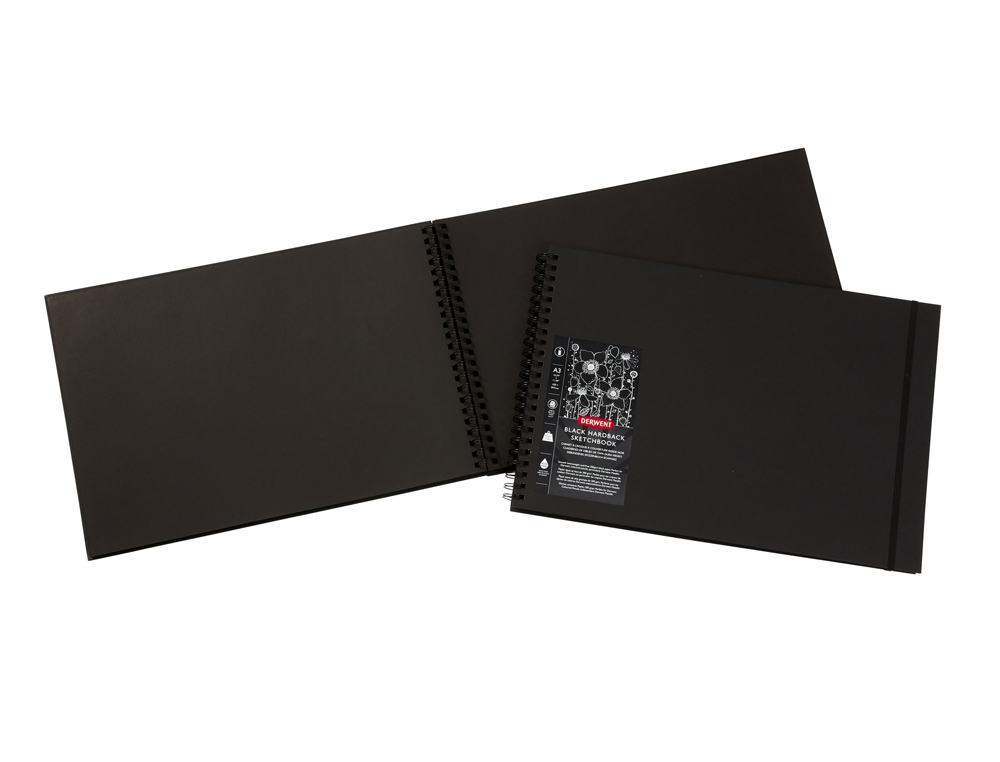 BLOC DE DIBUJO DERWENT DIN A3 APAISADO 40 HOJAS PAPEL NEGRO 200 GR