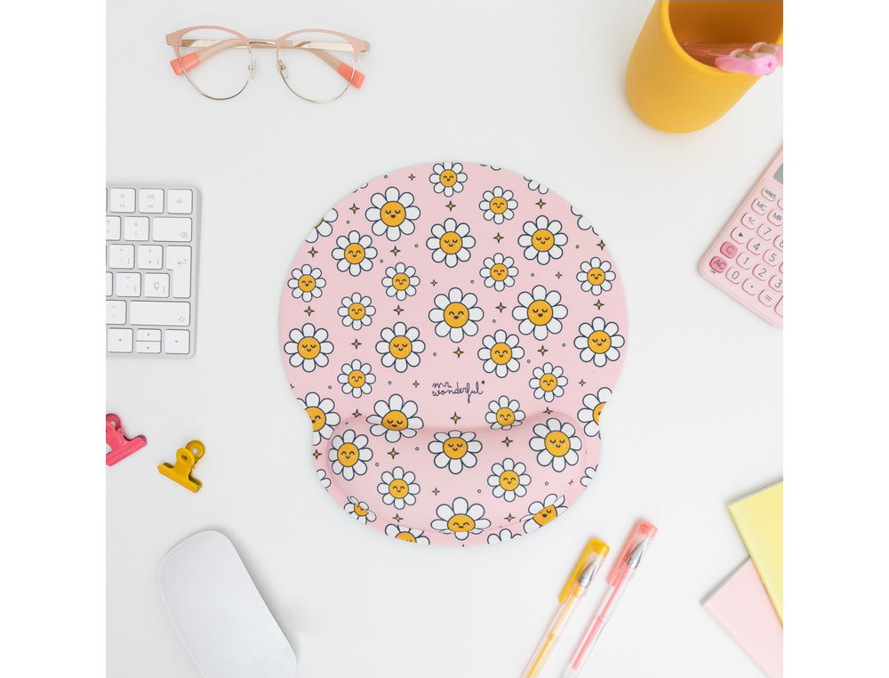 ALFOMBRILLA DE RATON MR WONDERFUL DE GEL ERGONOMICA MARGARITAS 250X230 MM