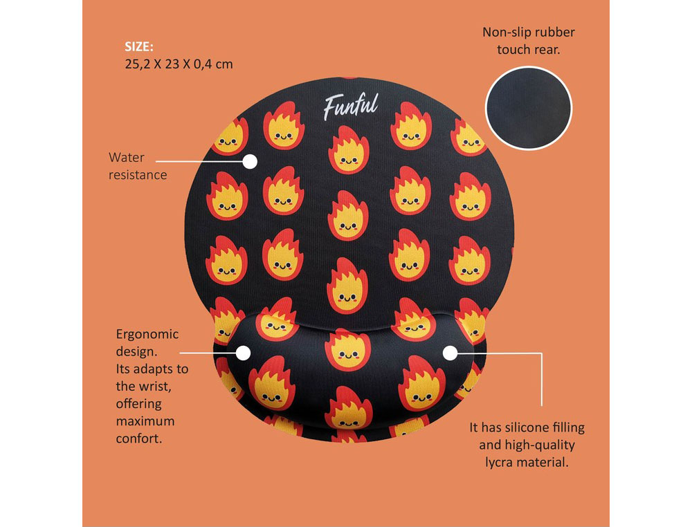 ALFOMBRILLA DE RATON FUNFUL DE GEL ERGONOMICA FUEGOTE 250X230 MM