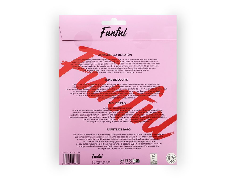 ALFOMBRILLA DE RATON FUNFUL DE GEL ERGONOMICA FUEGOTE 250X230 MM