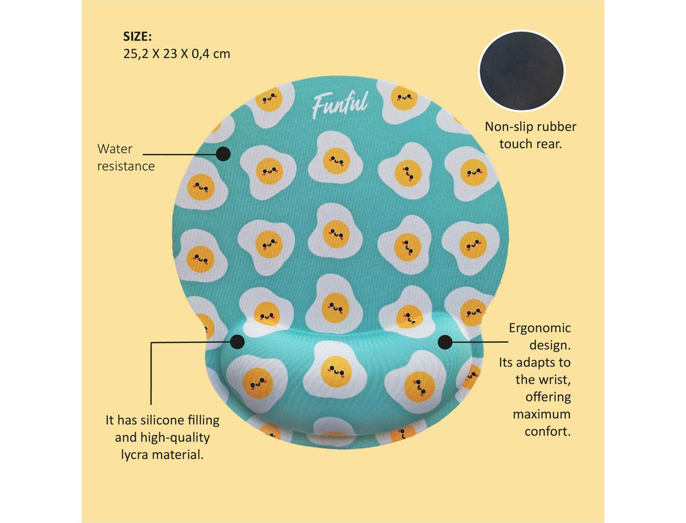 ALFOMBRILLA DE RATON FUNFUL DE GEL ERGONOMICA HUEVON 250X230 MM