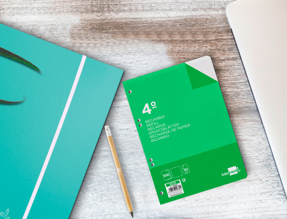 RECAMBIO LIDERPAPEL CUARTO 100 HOJAS 60GR LISO SIN MARGEN 6 TALADROS
