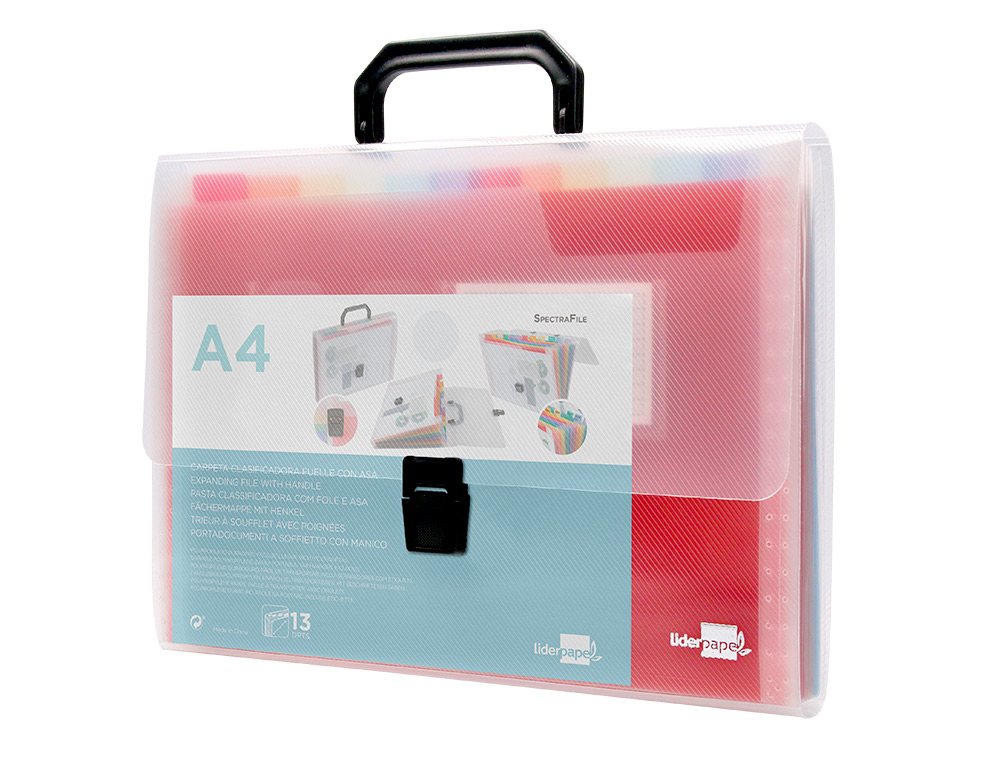 CARPETA LIDERPAPEL CLASIFICADOR FUELLE 45134 POLIPROPILENO A4 TRANSPARENTE SPECTRAFILE 13 DEPARTAMENTOS