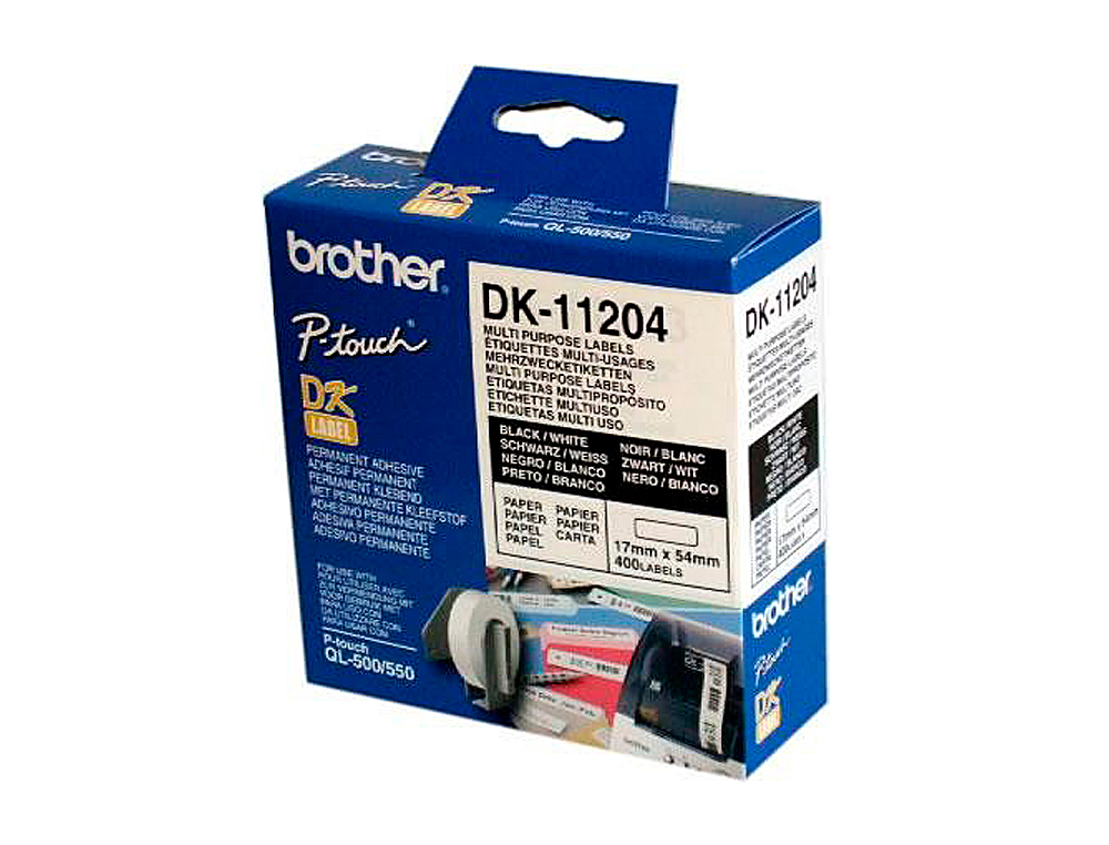 ETIQUETA ADHESIVA BROTHER DK11204 -TAMAO 17X54 MM PARA IMPRESORAS DE ETIQUETAS QL -400 ETIQUETAS-