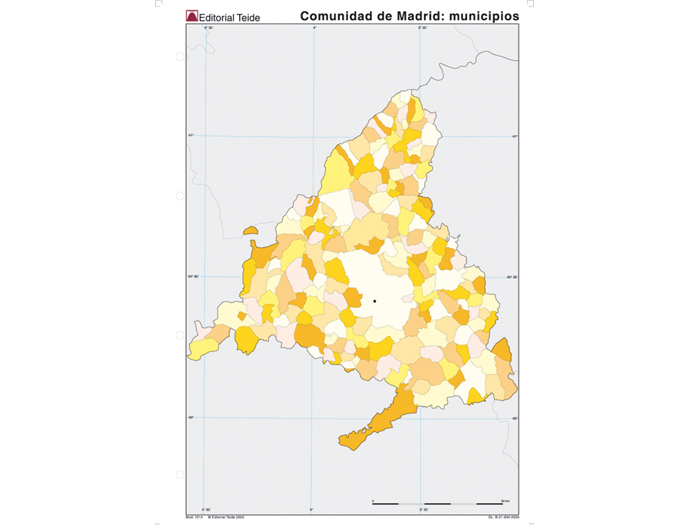 MAPA MUDO COLOR DIN A4 COMUNIDAD DE MADRID POLITICO