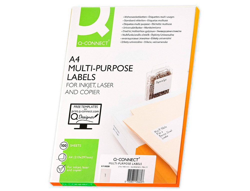ETIQUETA ADHESIVA Q-CONNECT KF00228 -TAMAO DIN A4 -PARA INK-JET -TRANSPARENTE -CAJA CON 25 HOJAS DIN-A4