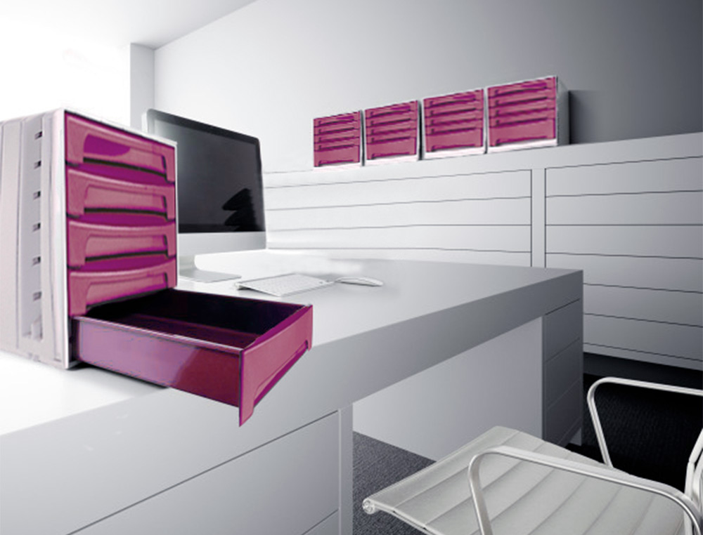 FICHERO CAJONES DE SOBREMESA ARCHIVO 2000 305X370X215 MM BANDEJA ORGANIZADORA SUPERIOR 5 CAJONES BURDEOS OPACO
