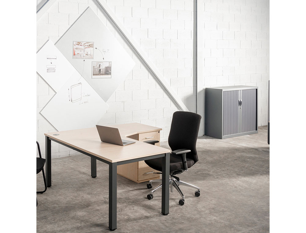 MESA ROCADA SERIE EXECUTIVE 180X110 CM DERECHA ACABADO GRIS/BLANCO