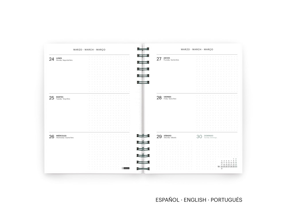 AGENDA ESPIRAL WIRE-O MIQUELRIUS 2026 PLUS BASIC SEMANA VISTA 155X213 MM COLOR MALVA