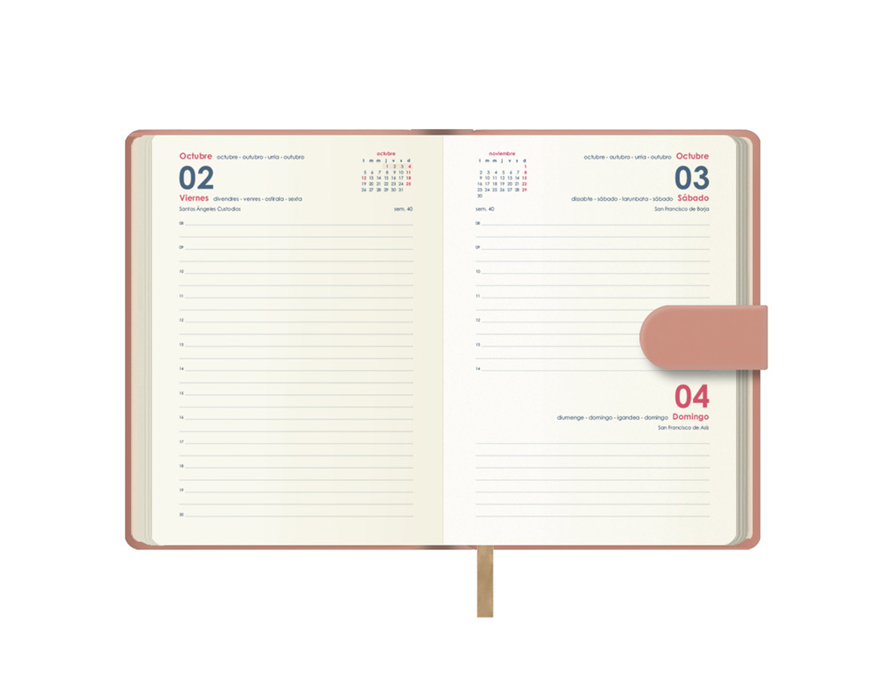AGENDA ENCUADERNADA DOHE 2026 PRETTY POLIPIEL CIERRE CON PESTAÑA IMANTADA DIA PAGINA 125X180 MM COLOR ROSA