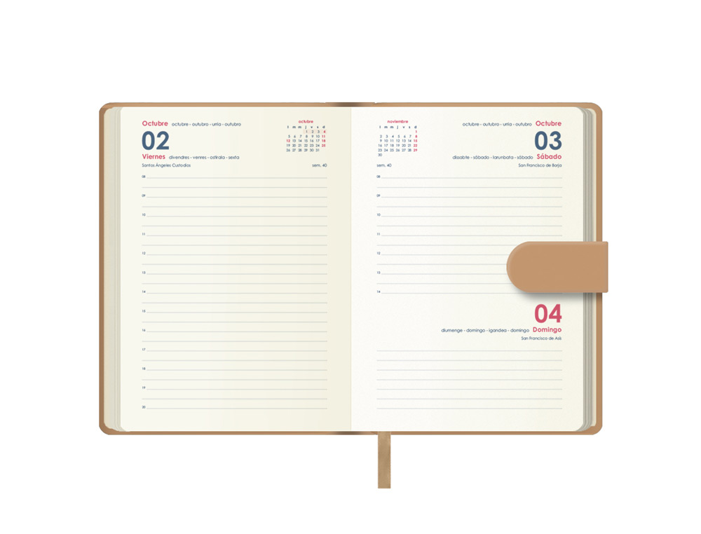 AGENDA ENCUADERNADA DOHE 2026 PRETTY POLIPIEL CIERRE CON PESTAÑA IMANTADA DIA PAGINA 125X180 MM COLOR BEIG