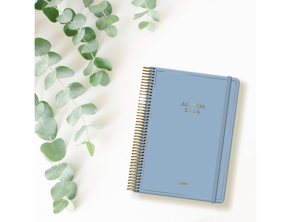AGENDA ESPIRAL DOHE 2026 VELVET CARTON IMPRESO PLASTIFICADO DIA PAGINA 140X200 MM COLOR AZUL