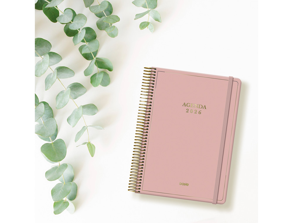 AGENDA ESPIRAL DOHE 2026 VELVET CARTON IMPRESO PLASTIFICADO DIA PAGINA 140X200 MM COLOR ROSA