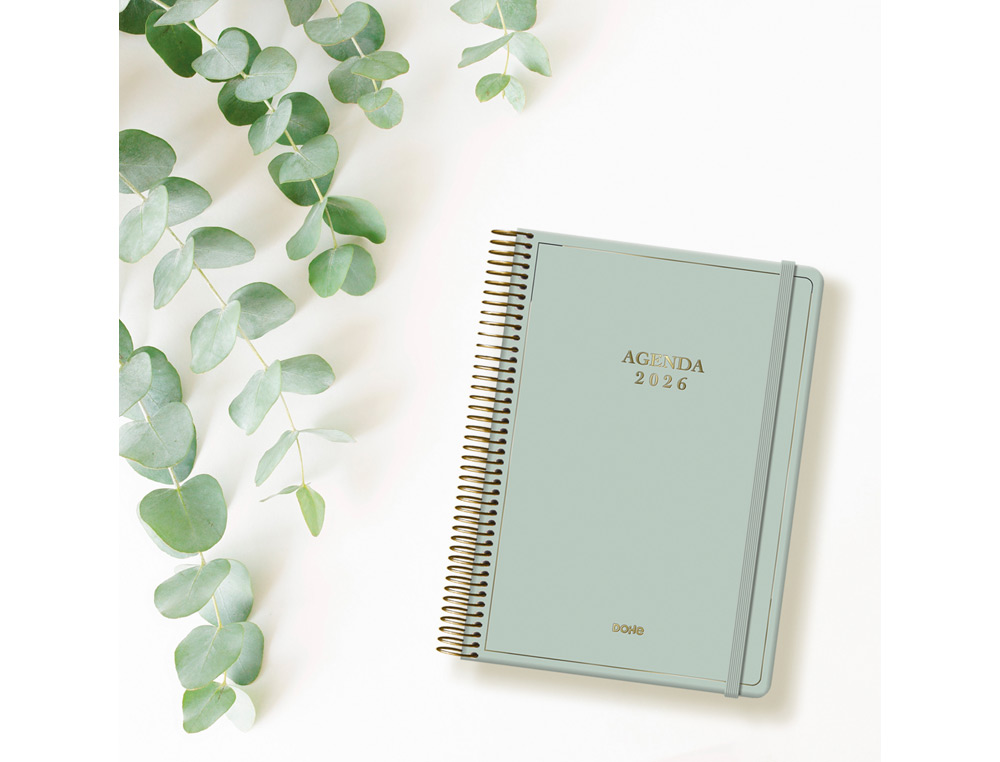 AGENDA ESPIRAL DOHE 2026 VELVET CARTON IMPRESO PLASTIFICADO DIA PAGINA 140X200 MM COLOR VERDE