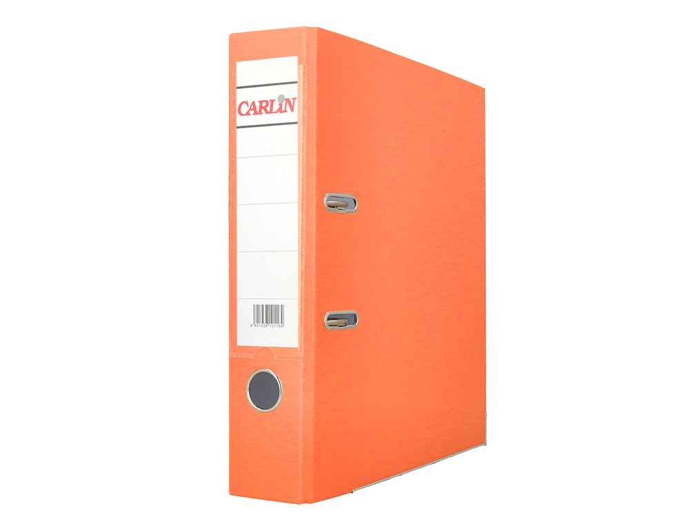 ARCHIVADOR DE PALANCA CARLIN DIN A4 FORRADO POLIPROPILENO CON RADO LOMO ANCHO 75 MM NARANJA