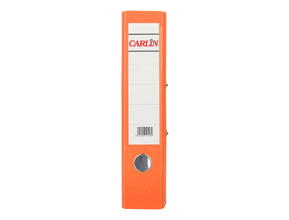ARCHIVADOR DE PALANCA CARLIN DIN A4 FORRADO POLIPROPILENO CON RADO LOMO ANCHO 75 MM NARANJA