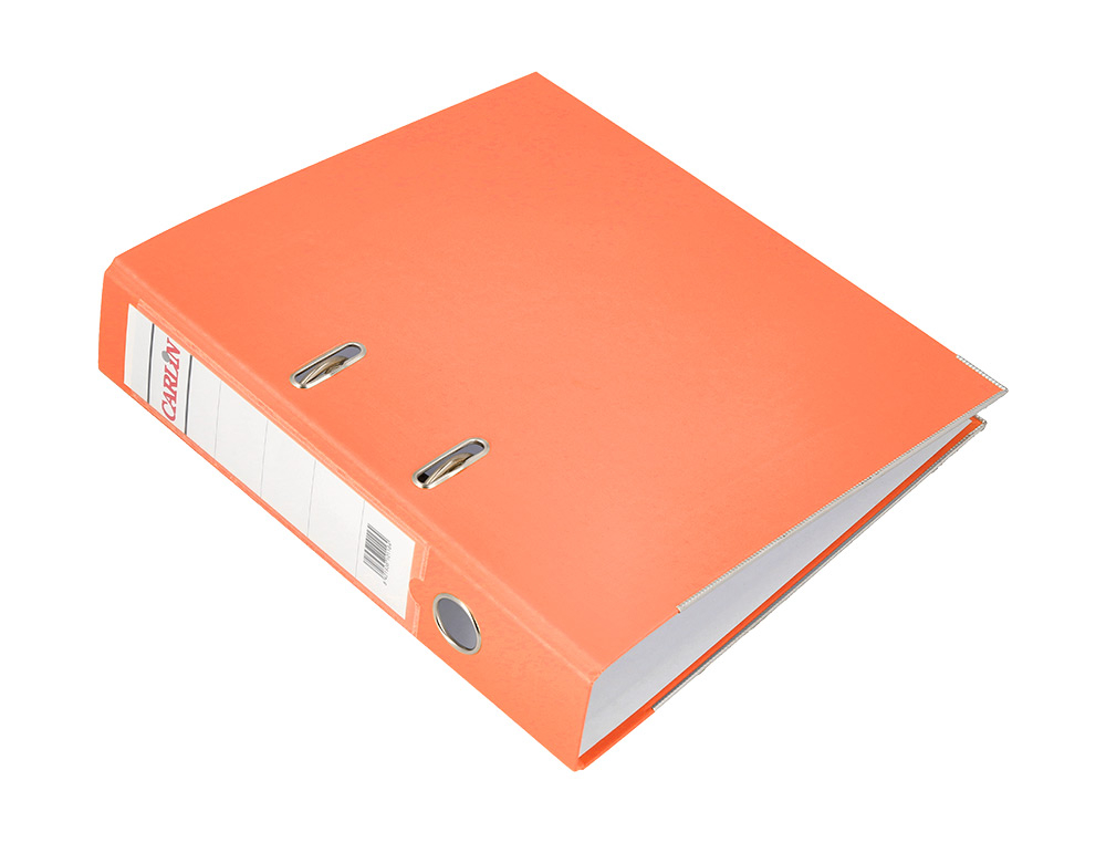 ARCHIVADOR DE PALANCA CARLIN DIN A4 FORRADO POLIPROPILENO CON RADO LOMO ANCHO 75 MM NARANJA