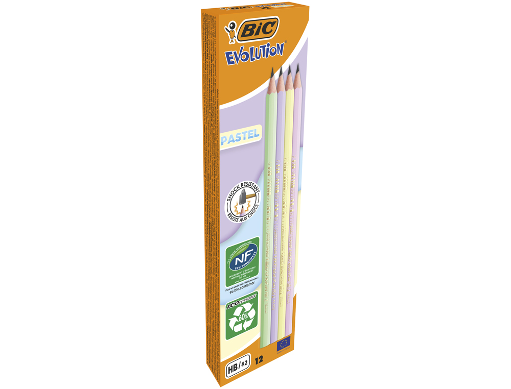 LAPICES DE GRAFITO BIC EVOLUTION HB COLORES PASTEL