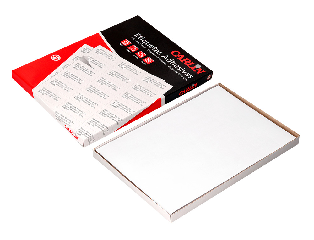 ETIQUETA ADHESIVA CARLIN 105X29 MM FOTOCOPIADORA LASER INK-JET CAJA DE 100 HOJAS DIN A4