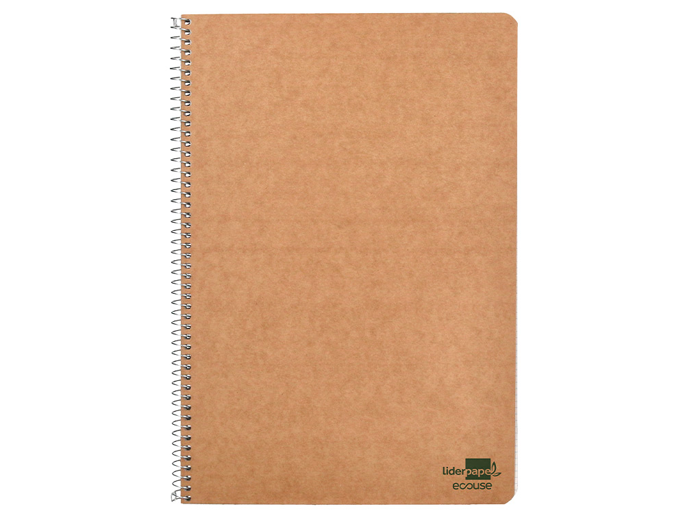 CUADERNO ESPIRAL LIDERPAPEL DIN A4 ECOUSE TAPA CARTULINA KRAFT 80H PAPEL RECICLADO 80GR CUADRO 4MM CON MARGEN