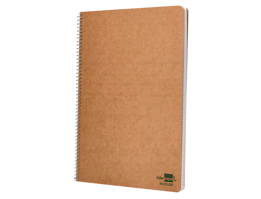 CUADERNO ESPIRAL LIDERPAPEL DIN A4 ECOUSE TAPA CARTULINA KRAFT 80H PAPEL RECICLADO 80GR CUADRO 4MM CON MARGEN