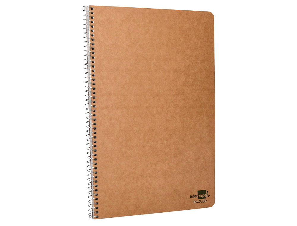 CUADERNO ESPIRAL LIDERPAPEL DIN A4 ECOUSE TAPA CARTULINA KRAFT 80H PAPEL RECICLADO 80GR CUADRO 4MM CON MARGEN