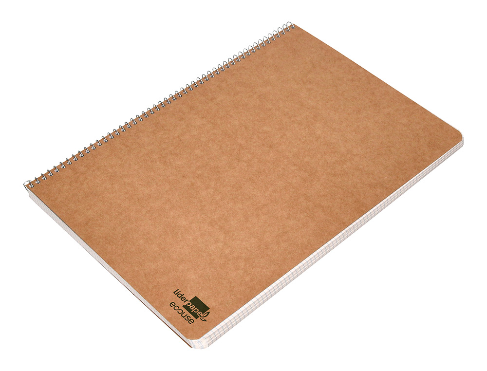 CUADERNO ESPIRAL LIDERPAPEL DIN A4 ECOUSE TAPA CARTULINA KRAFT 80H PAPEL RECICLADO 80GR CUADRO 4MM CON MARGEN