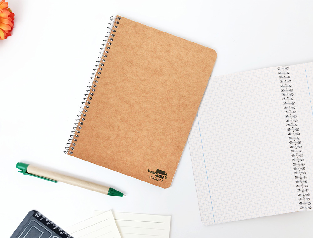 CUADERNO ESPIRAL LIDERPAPEL CUARTO ECOUSE TAPA CARTULINA KRAFT 80H PAPEL RECICLADO 80 GR CUADRO 4MM