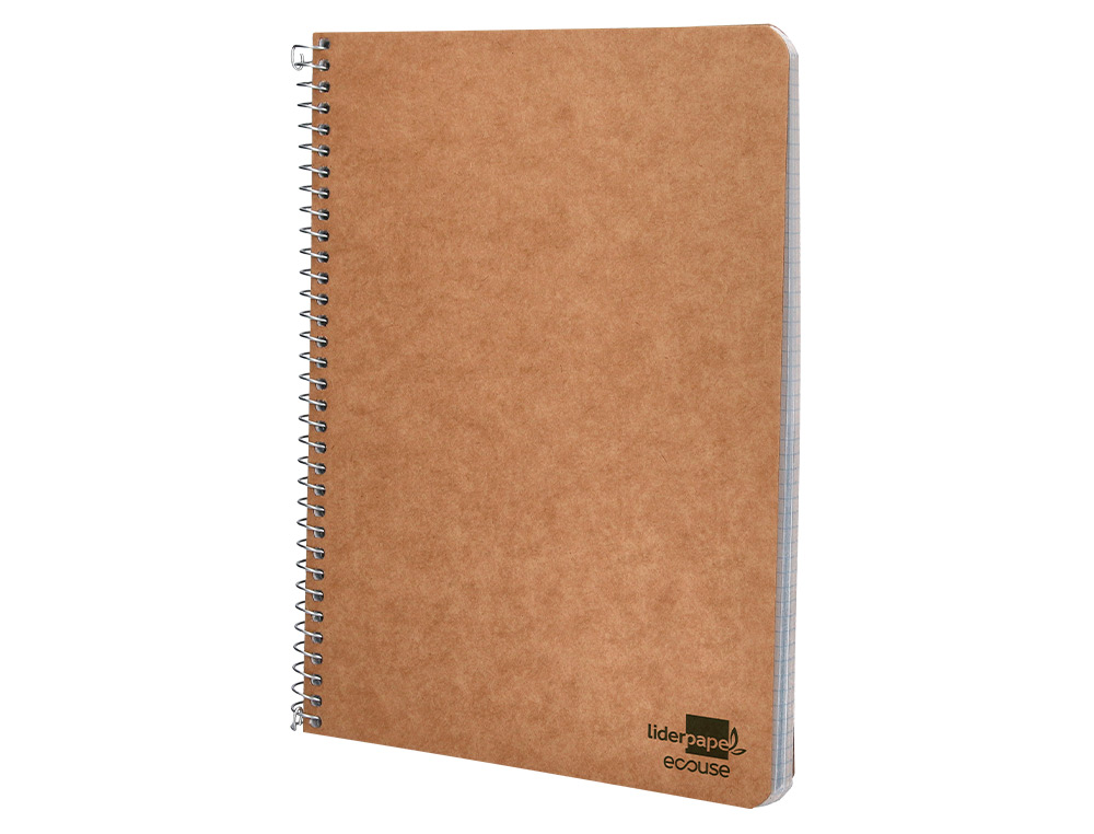 CUADERNO ESPIRAL LIDERPAPEL CUARTO ECOUSE TAPA CARTULINA KRAFT 80H PAPEL RECICLADO 80 GR CUADRO 4MM