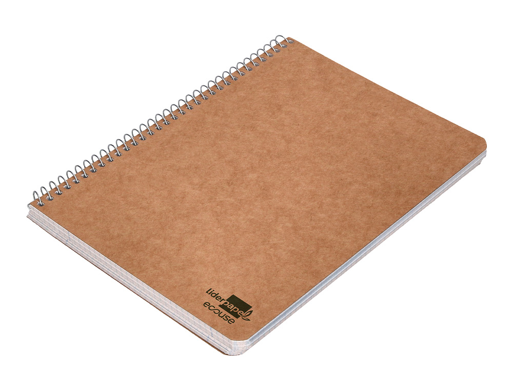 CUADERNO ESPIRAL LIDERPAPEL CUARTO ECOUSE TAPA CARTULINA KRAFT 80H PAPEL RECICLADO 80 GR CUADRO 4MM