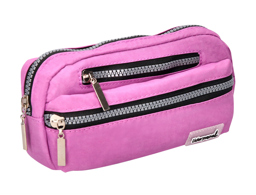BOLSO ESCOLAR LIDERPAPEL PORTATODO OVALADO 3 BOLSILLOS VIOLETA PASTEL 195X40X100 MM