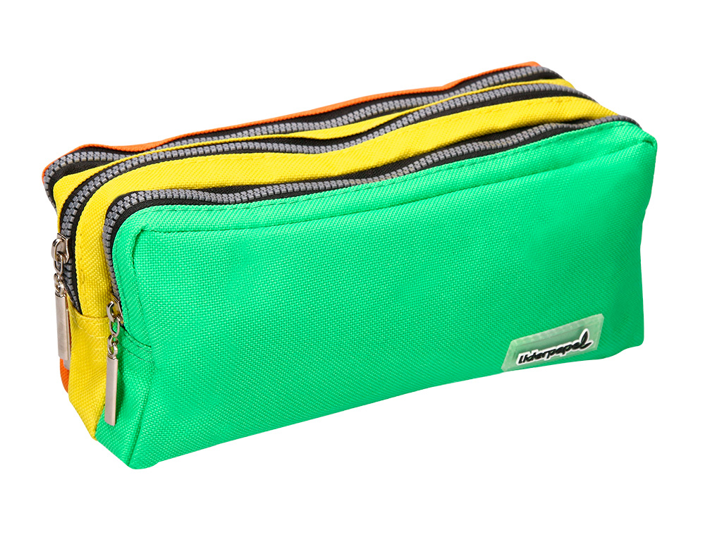 BOLSO ESCOLAR LIDERPAPEL PORTATODO RECTANGULAR 3 BOLSILLOS TRICOLOR 195X70X80 MM