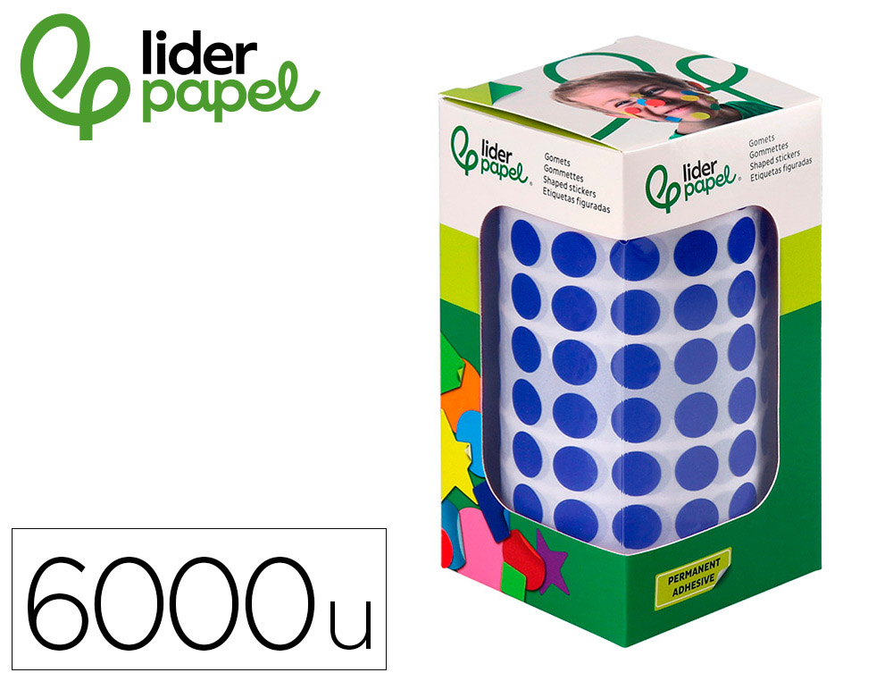 GOMETS LIDERPAPEL AUTOADHESIVO S CIRCULOS 10,5 MM AZUL ROLLO DE 6000 UNIDADES EN CAJA DE CARTON