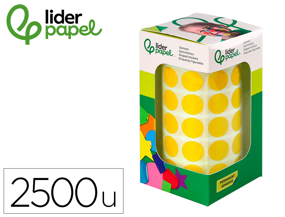 GOMETS LIDERPAPEL AUTOADHESIVO S CIRCULOS 15 MM AMARILLO ROLLO DE 2500 UNIDADES EN CAJA DE CARTON