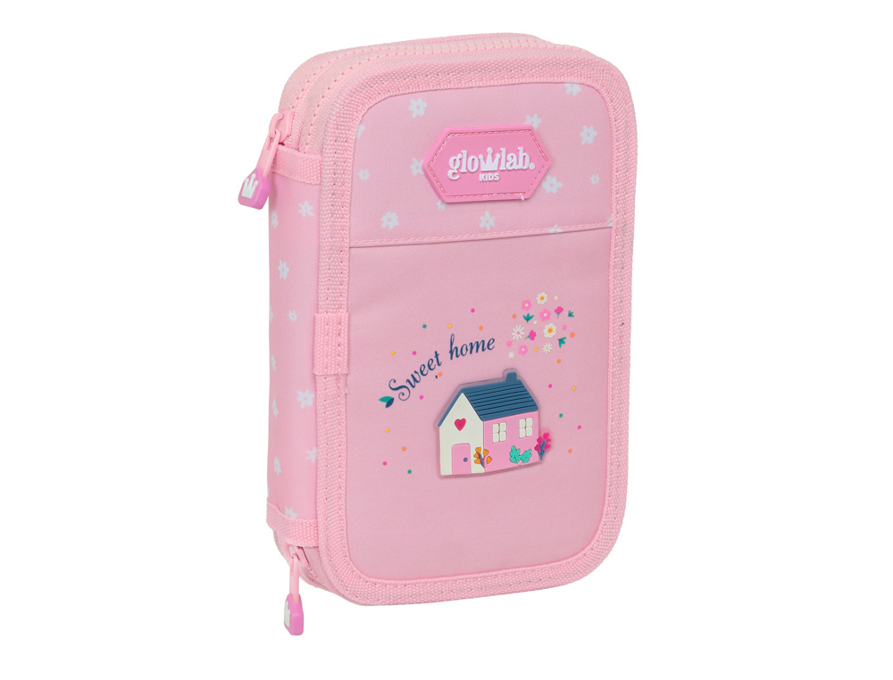 PLUMIER ESCOLAR SAFTA DOBLE CREMALLERA 28 PIEZAS GLOWLAB KIDS SWEET HOME 40X125X195 MM
